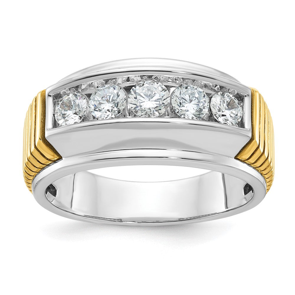 14k Two-tone IBGoodman Men's Polished & Textured 5-Stone Dia Ring