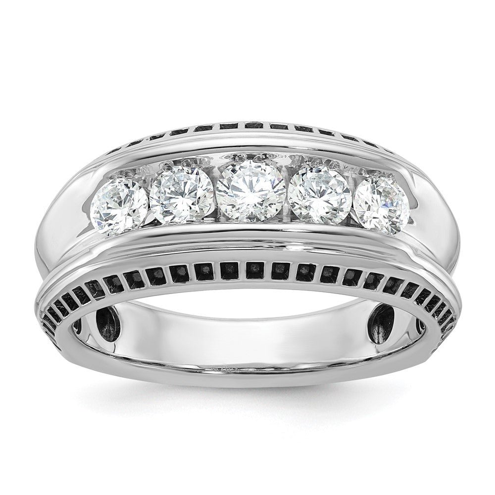 14k White Gold IBGoodman Men's Polished & Textured 5-Stone Ring Mtg