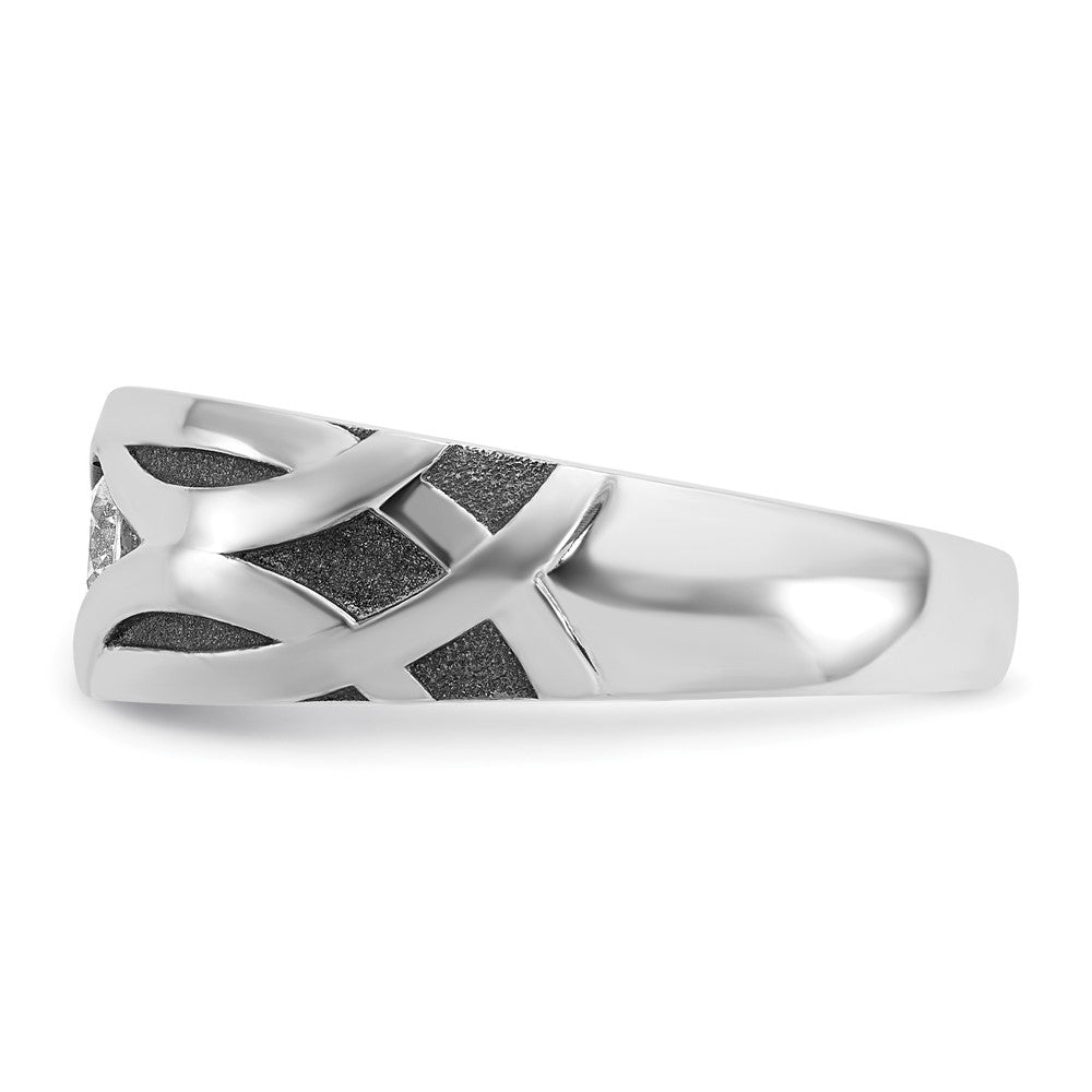 14k White Gold IBGoodman Men's Polished Satin & Grooved Ring Mtg