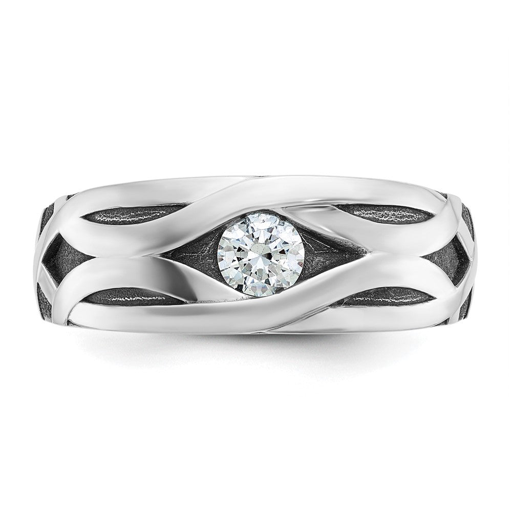 14kw w/ Blk Rhodium IBGoodman Polished Satin & Grooved Diamond Ring