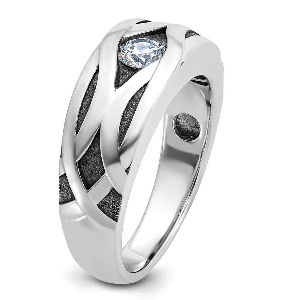 14kw w/ Blk Rhodium IBGoodman Polished Satin & Grooved Diamond Ring