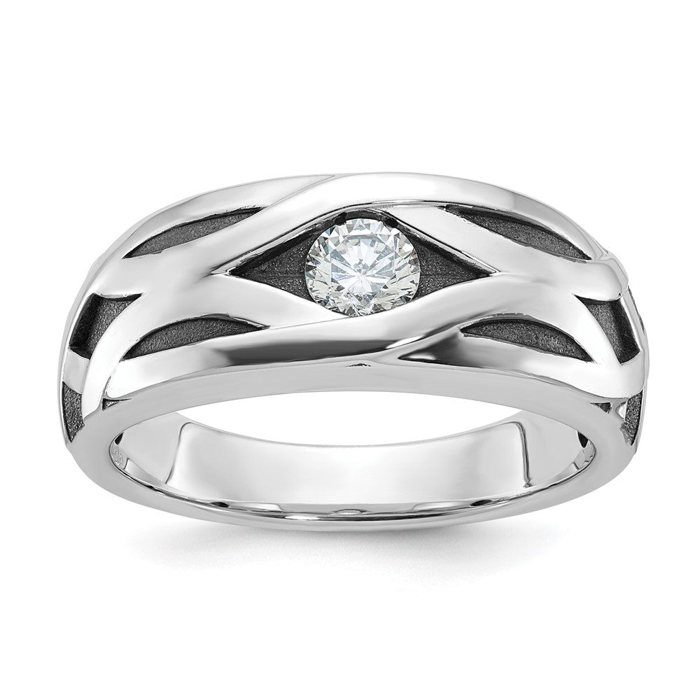 14kw w/ Blk Rhodium IBGoodman Polished Satin & Grooved Diamond Ring