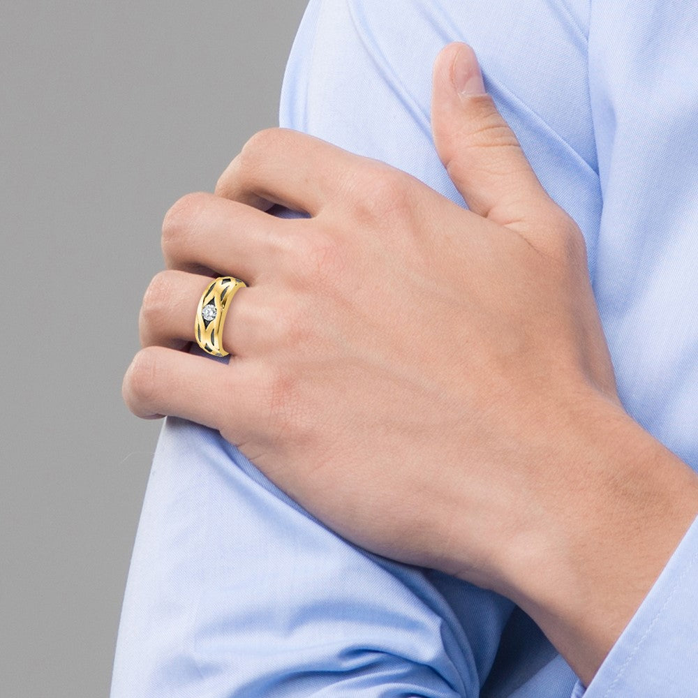 14k IBGoodman Men's Polished Satin and Grooved Ring Mounting