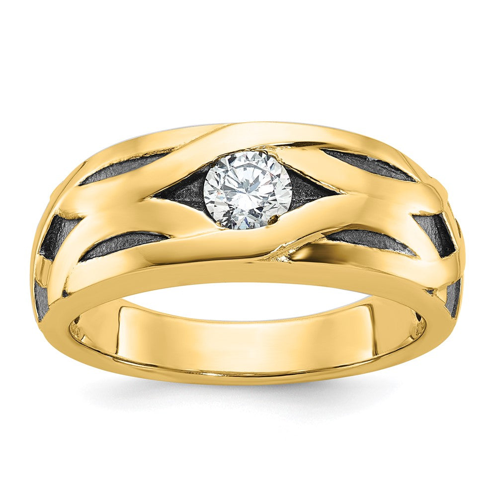14k w/ Blk Rhodium IBGoodman Polished Satin & Grooved Diamond Ring
