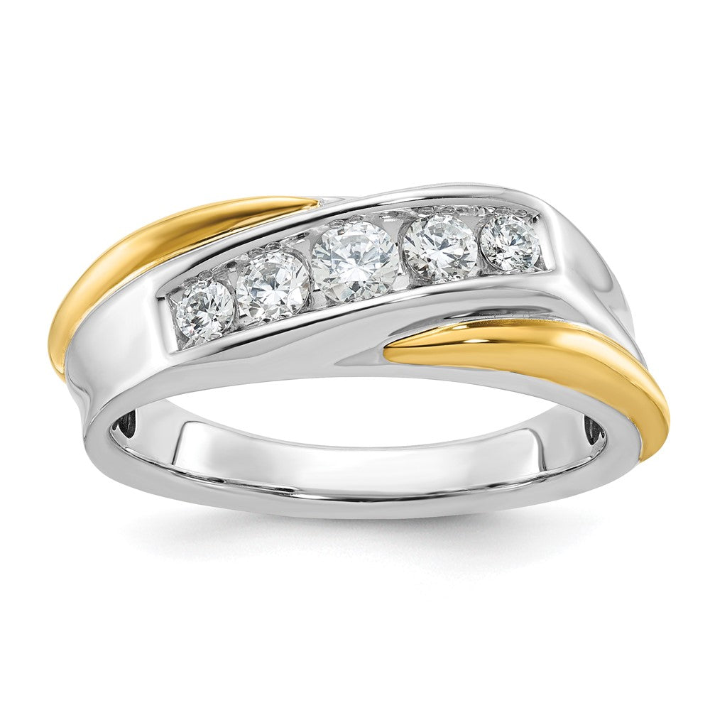 14k Two-tone IBGoodman Men's Polished & Grooved 5-Stone Ring Mtg