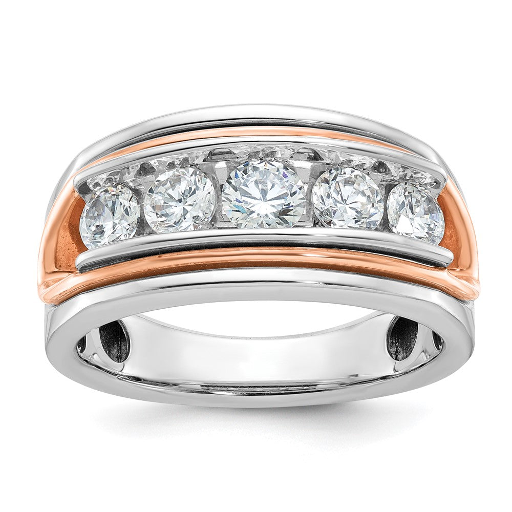 14k White/Rose Gold IBGoodman Men's Polish/Cut-Out 5-Stone Dia Ring