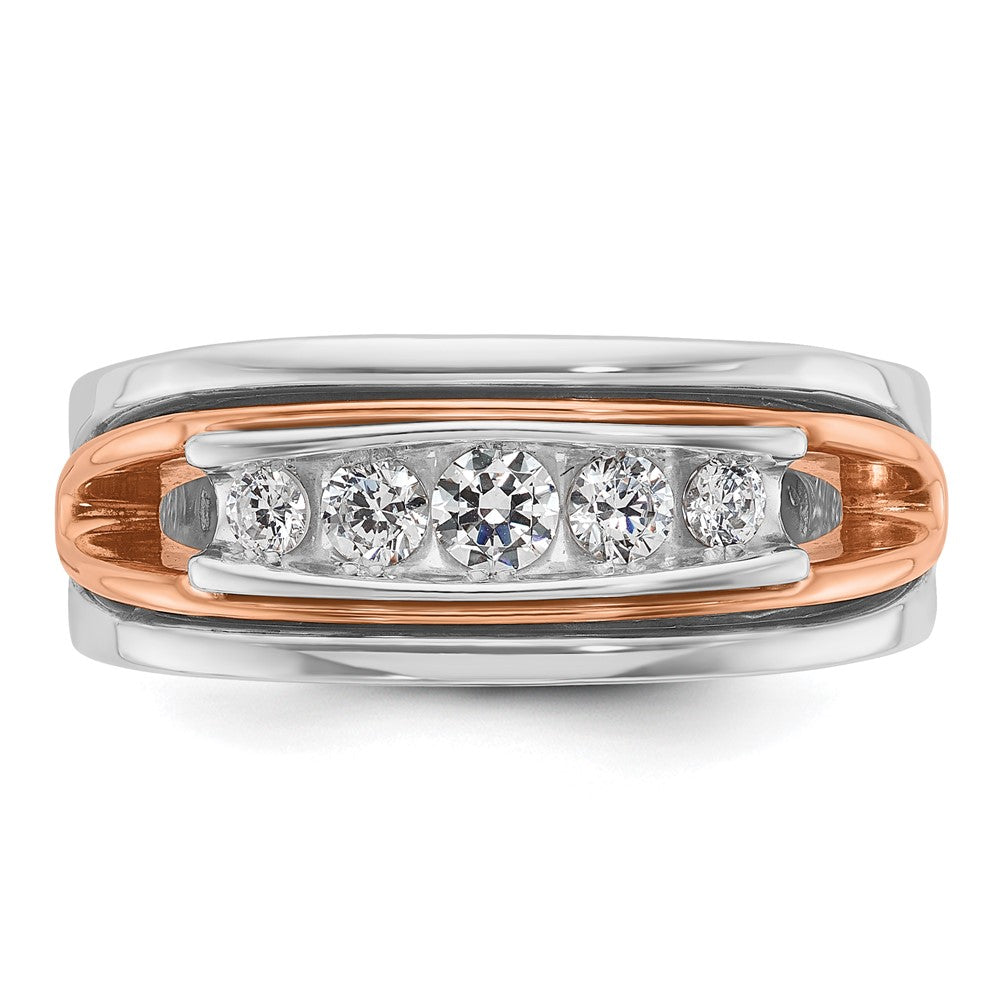 14k White/Rose Gold IBGoodman Men's Polish Cut-out 5-Stone Ring Mtg