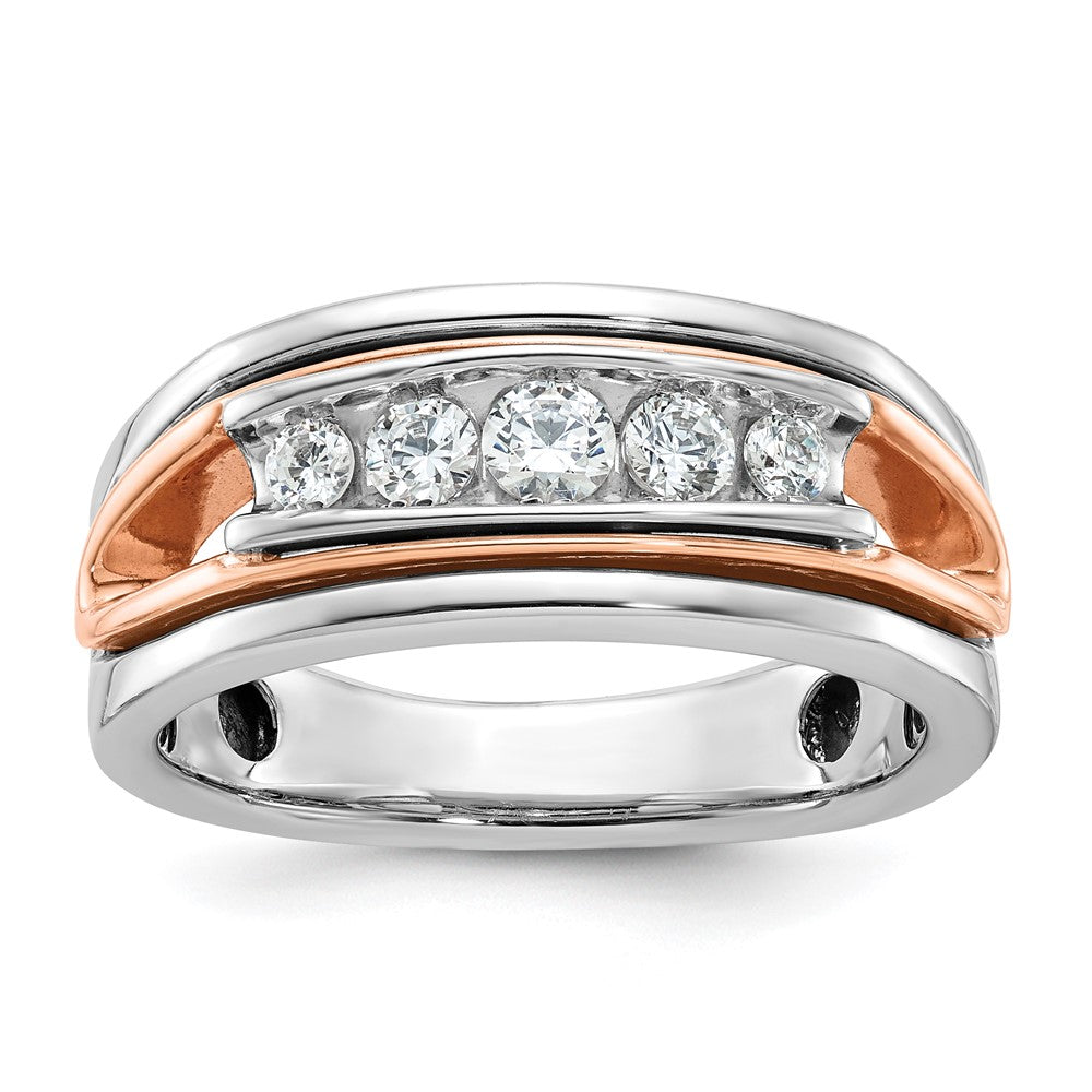 14k White/Rose Gold IBGoodman Men's Polish Cut-out 5-Stone Ring Mtg