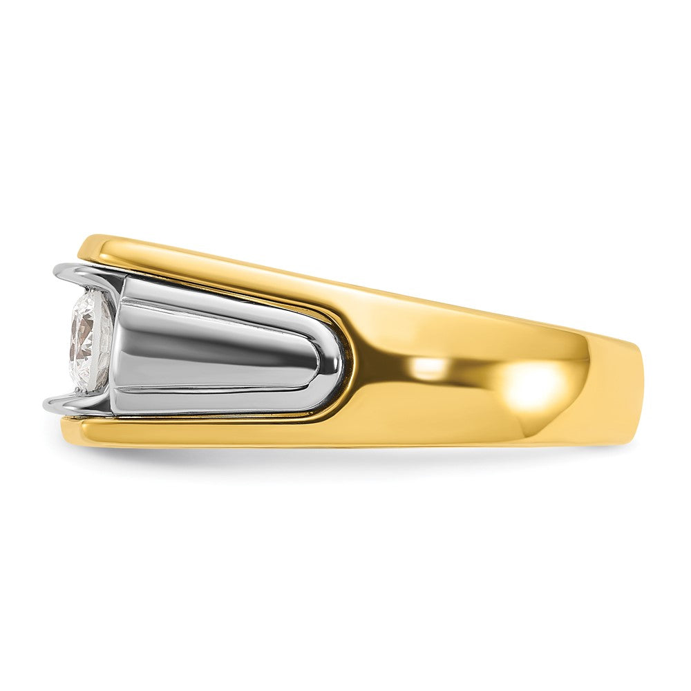 14ktt IBGoodman Men's Polished and Grooved 3-Stone Diamond Ring