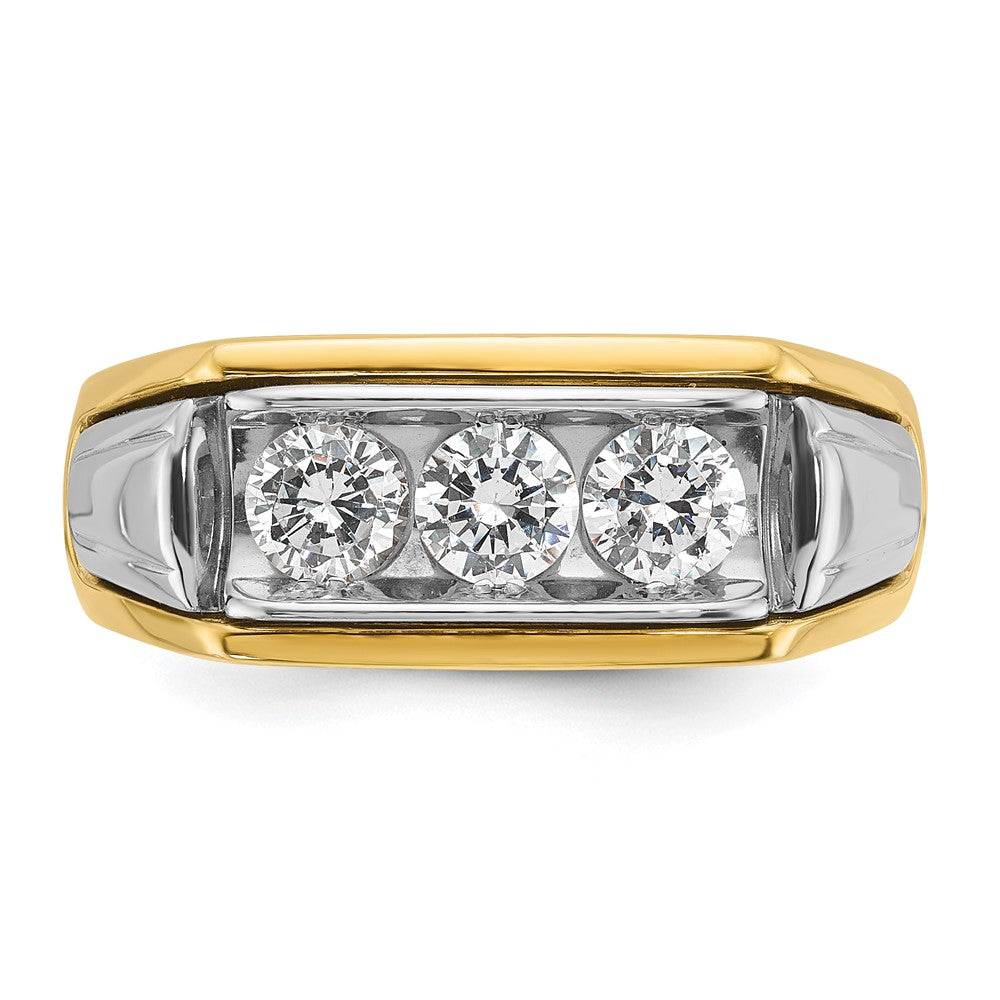 14ktt IBGoodman Men's Polished and Grooved 3-Stone Diamond Ring