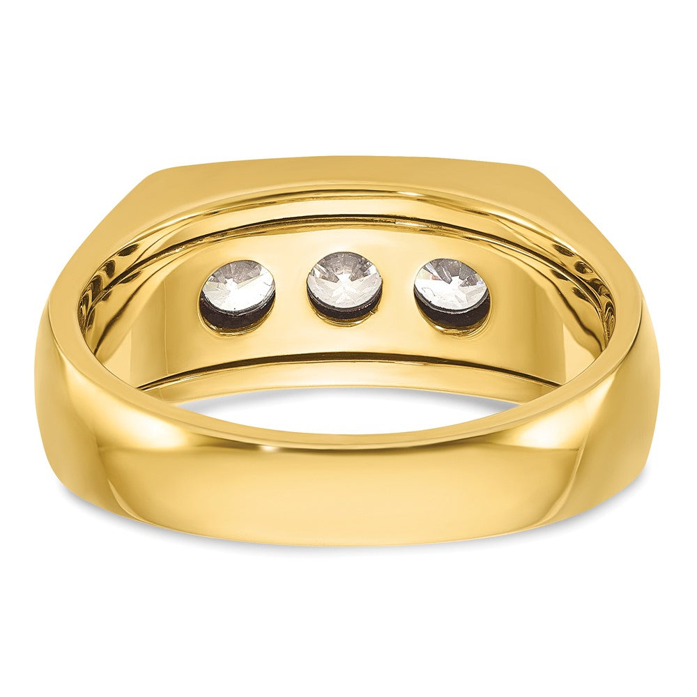 14ktt IBGoodman Men's Polished and Grooved 3-Stone Diamond Ring