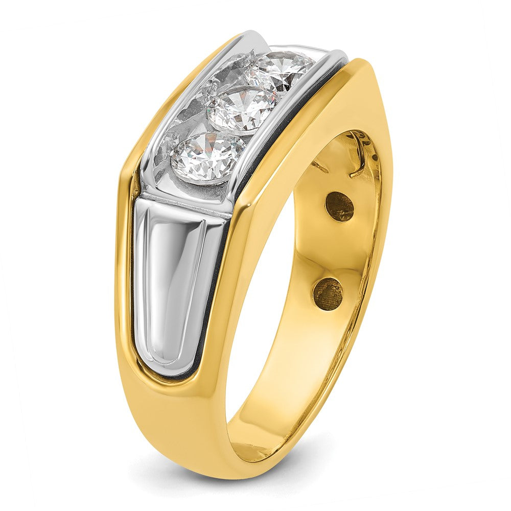 14ktt IBGoodman Men's Polished and Grooved 3-Stone Ring Mounting