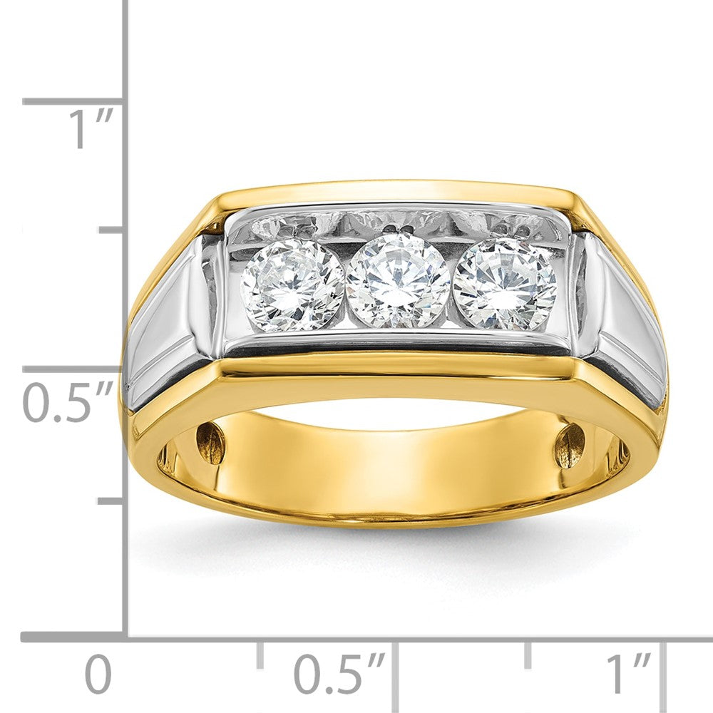 14ktt IBGoodman Men's Polished and Grooved 3-Stone Ring Mounting