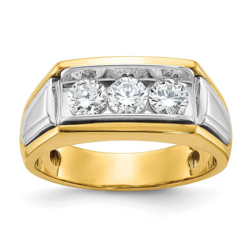 14ktt IBGoodman Men's Polished and Grooved 3-Stone Ring Mounting