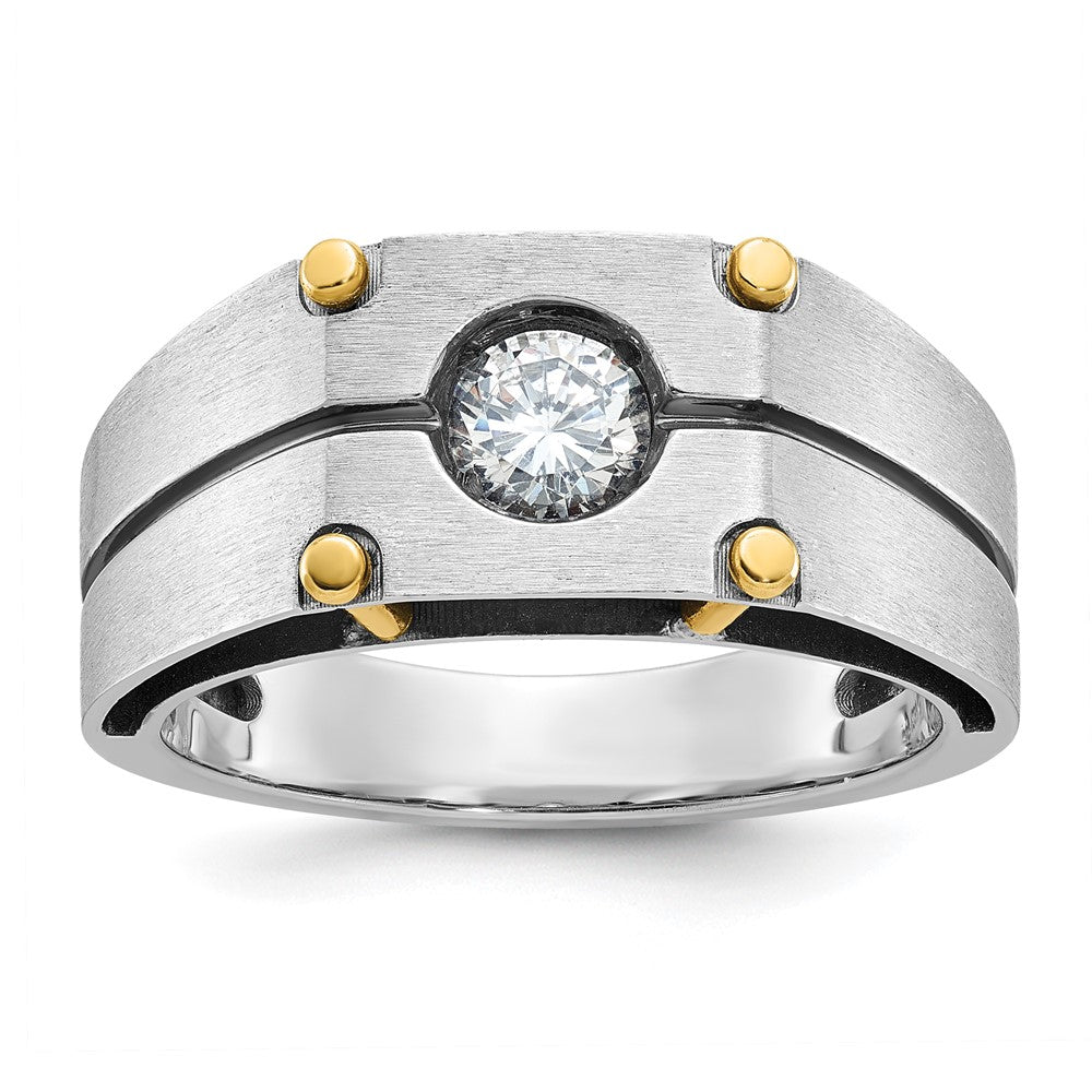 14k Two-tone IBGoodman Men's Polished and Satin Diamond Complete Ring