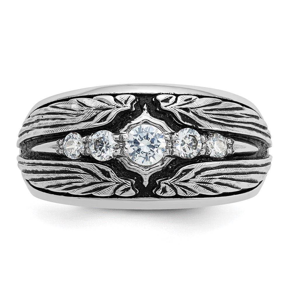 14k White Gold IBGoodman Men's Polished & Textured 5-Stone Ring Mtg