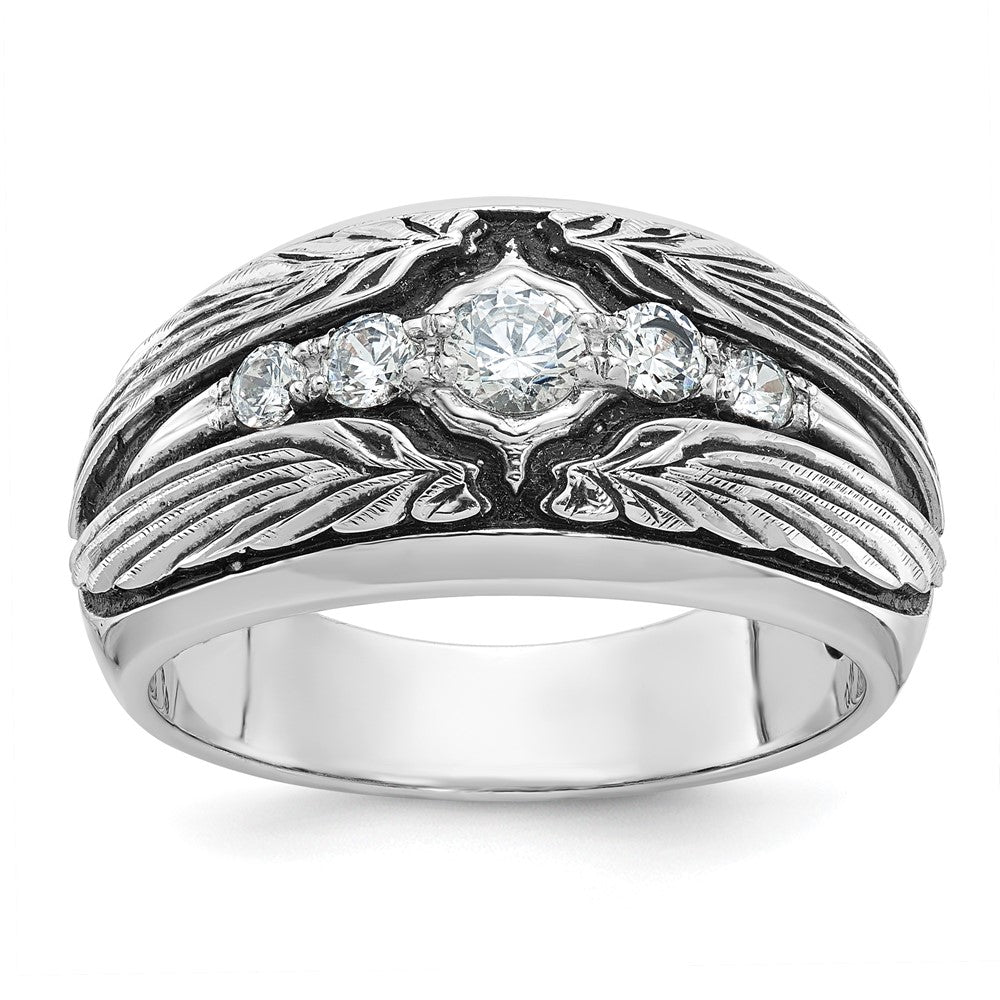 14k White Gold IBGoodman Men's Polished & Textured 5-Stone Ring Mtg