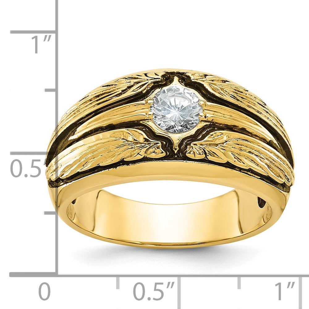 14k w/ Blk RH IBGoodman Men's Polished/Textured Solitaire Diamond Ring