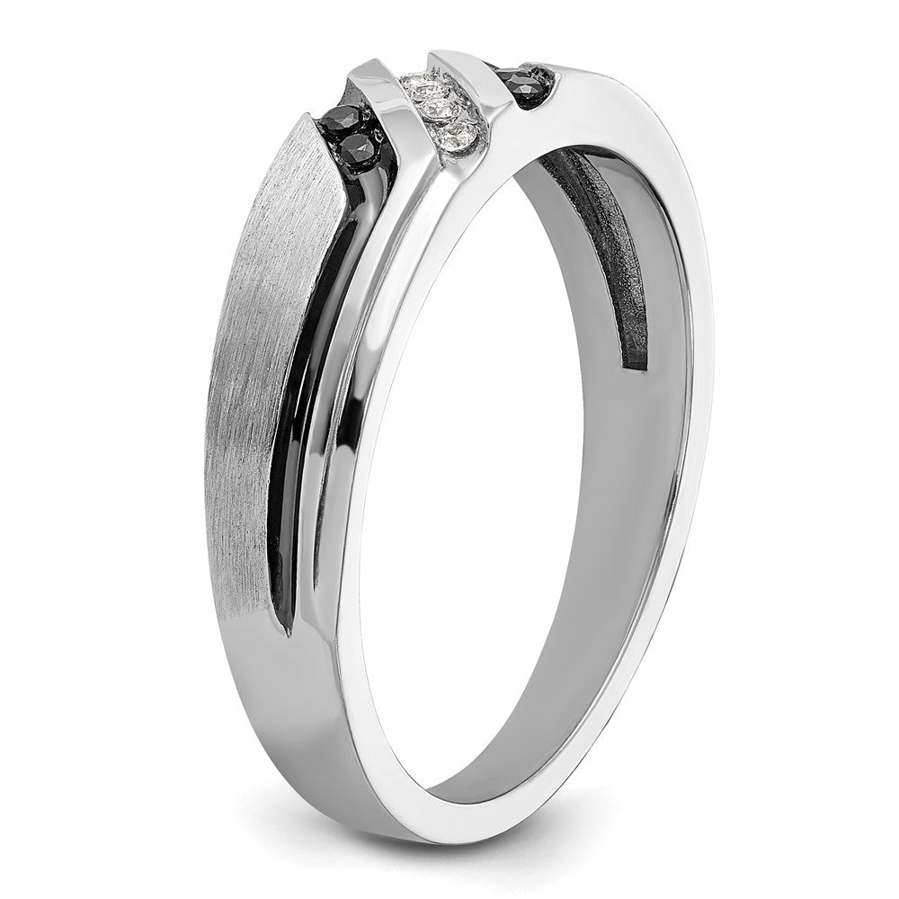 14kw w/ Black RH IBGoodman Men's Satin/Grooved Blk/White Dia Ring