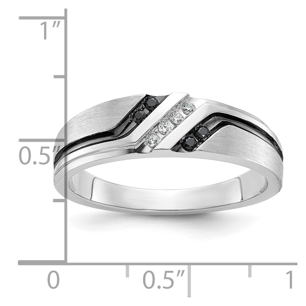 14kw w/ Black RH IBGoodman Men's Satin/Grooved Blk/White Dia Ring