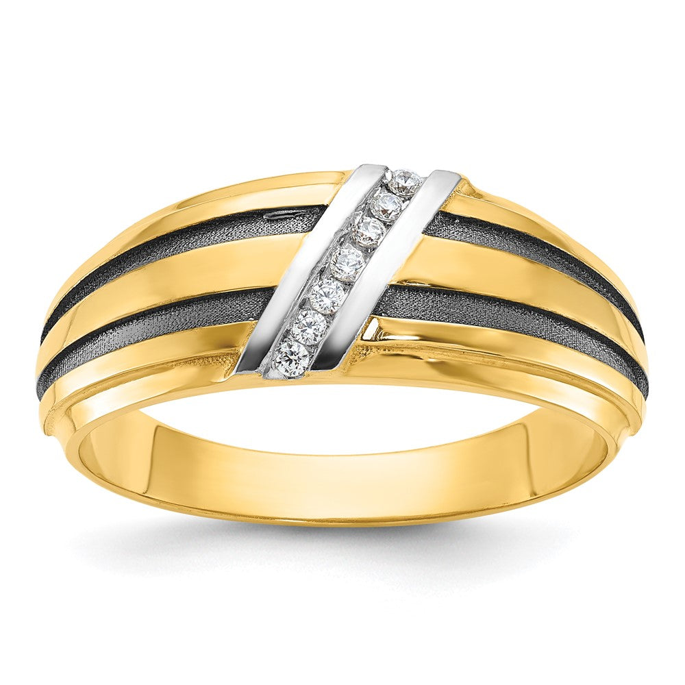 10k w/ White & Black RH IBGoodman Men's Satin Grooved Diamond Ring