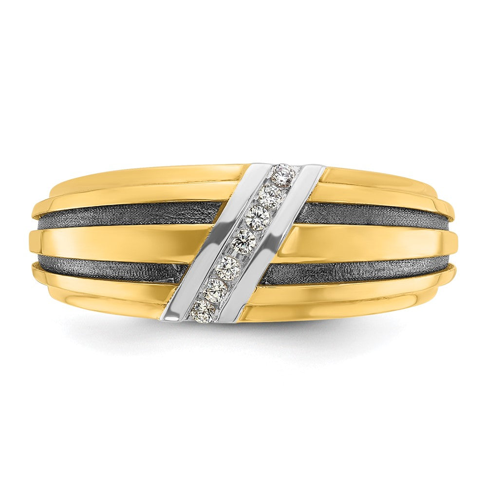 14k w/ White & Black RH IBGoodman Men's Satin Grooved Diamond Ring