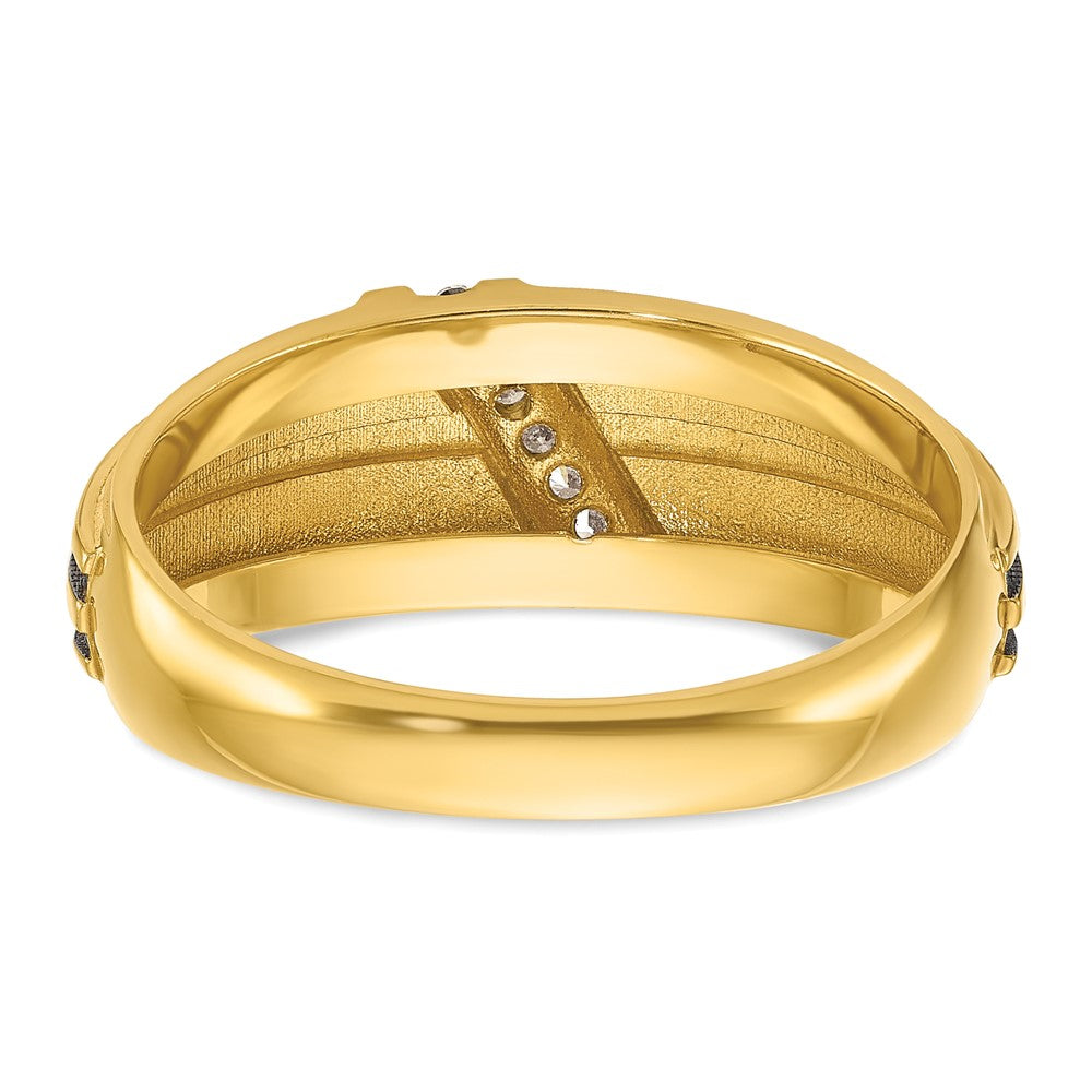 14k w/ White & Black RH IBGoodman Men's Satin Grooved Diamond Ring