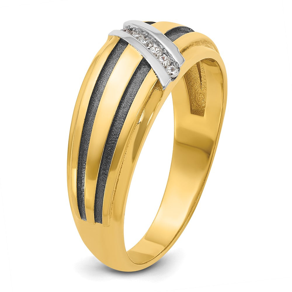 14k IBGoodman Men's Polished Satin and Grooved Ring Mounting