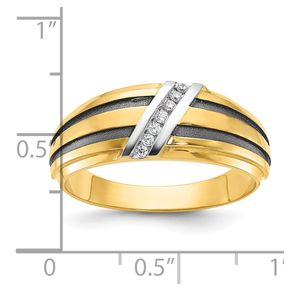 14k w/ White & Black RH IBGoodman Men's Satin Grooved Diamond Ring