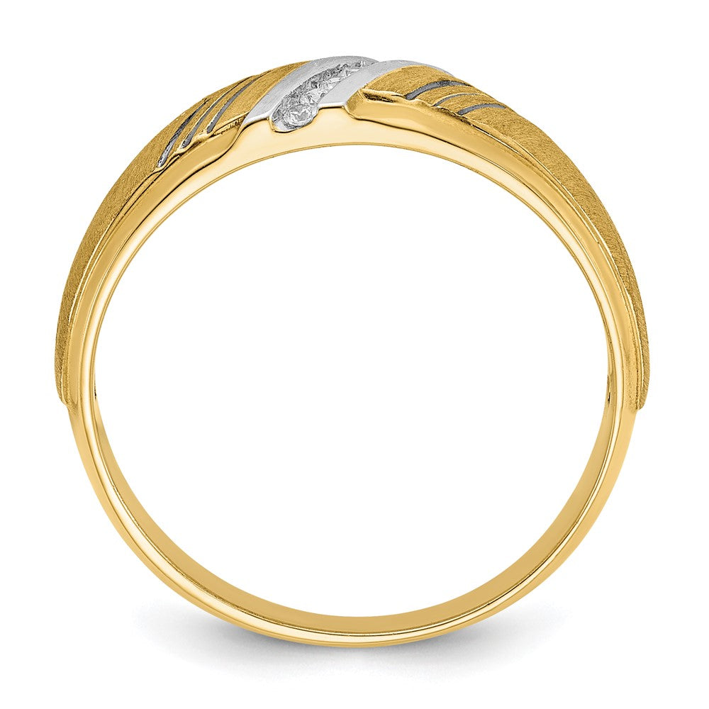 14k w/ White & Black RH IBGoodman Men's Satin/Grooved AA Dia Ring