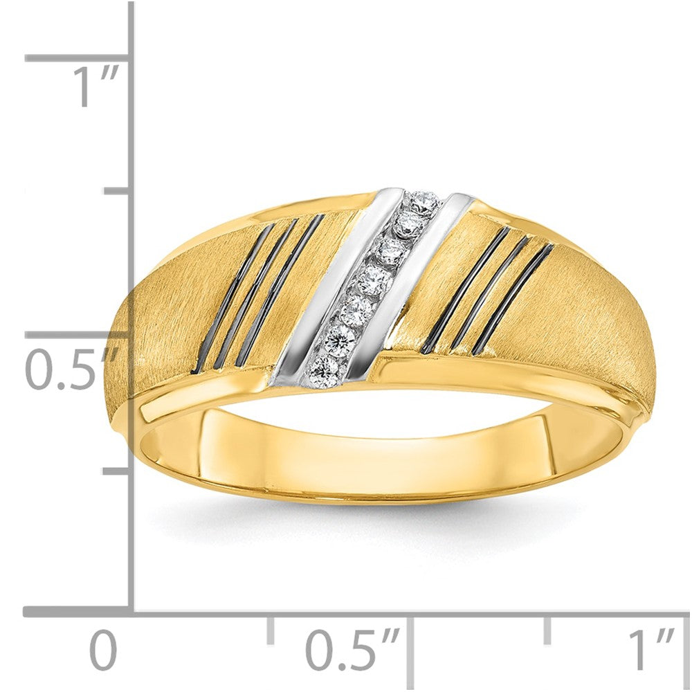 14k w/ White & Black RH IBGoodman Men's Satin/Grooved AA Dia Ring