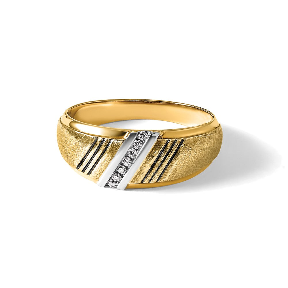 14k w/ White & Black RH IBGoodman Men's Satin/Grooved AA Dia Ring