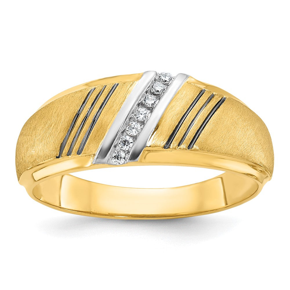14k w/ White & Black RH IBGoodman Men's Satin/Grooved AA Dia Ring