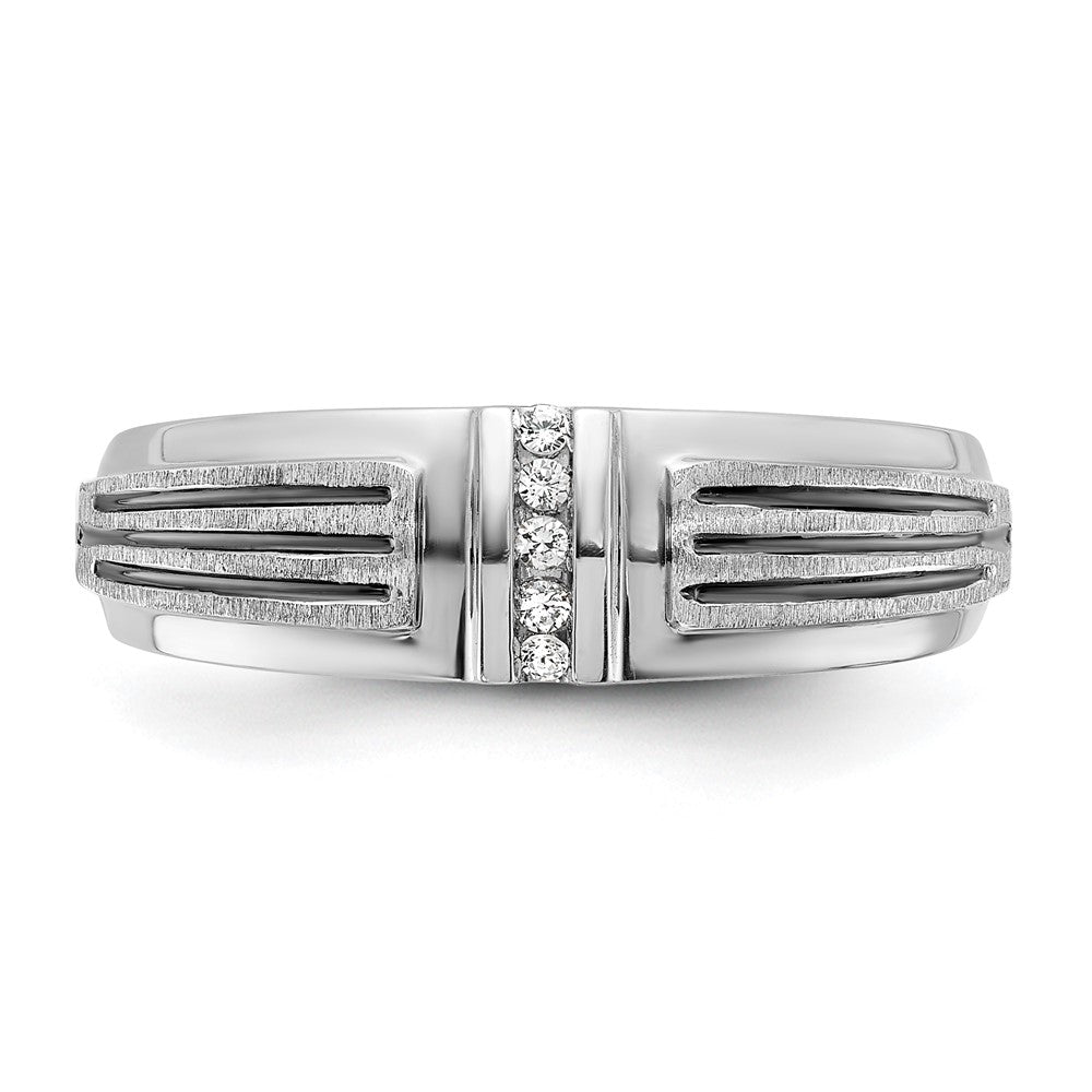 14k White Gold Polished/Satin/Grooved 5 Stone Men's Ring Mounting