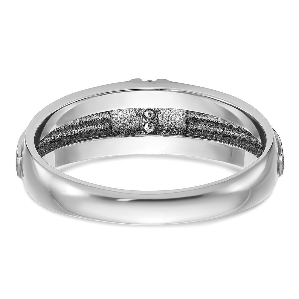 14k White Gold Polished/Satin/Grooved 5 Stone Men's Ring Mounting