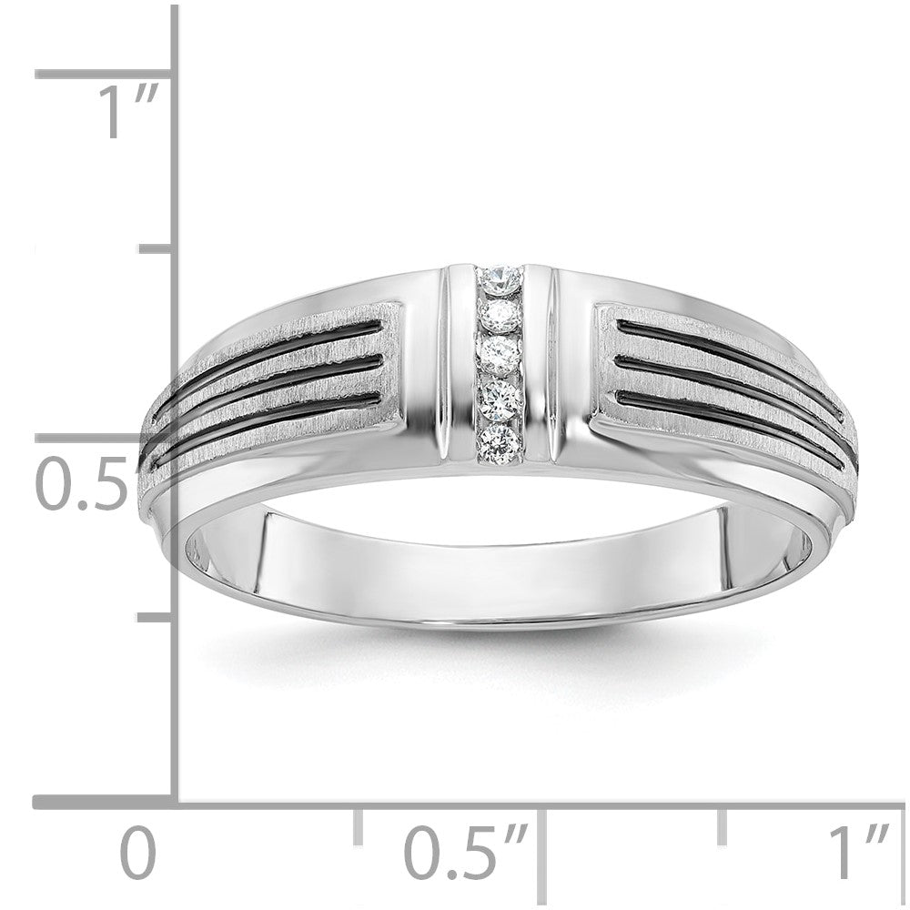14k White Gold Polished/Satin/Grooved 5 Stone Men's Ring Mounting