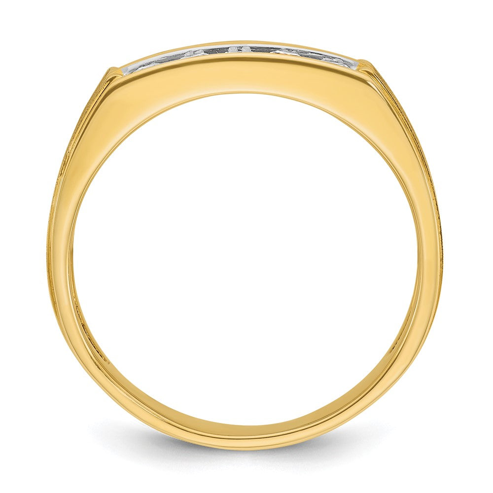 14k IBGoodman Men's Polished Satin & Grooved 2-Row Ring Mounting