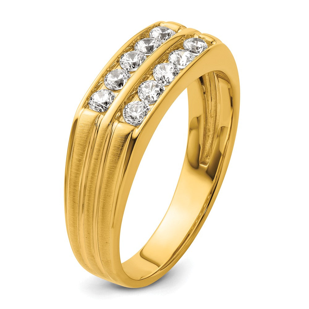 14k IBGoodman Men's Polished Satin & Grooved 2-Row Diamond Ring