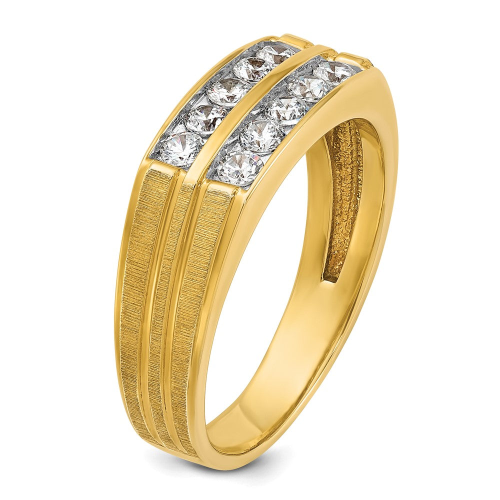 14k IBGoodman Men's Polished Satin & Grooved 2-Row Diamond Ring