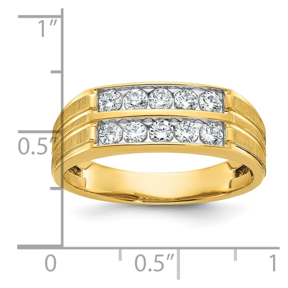 14k IBGoodman Men's Polished Satin & Grooved 2-Row Diamond Ring