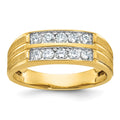 14k IBGoodman Men's Polished Satin & Grooved 2-Row Diamond Ring