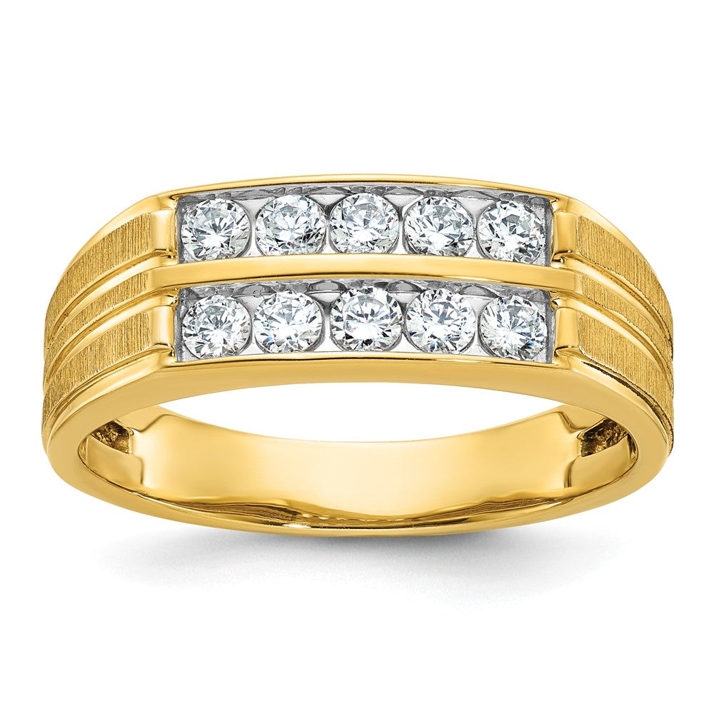 14k IBGoodman Men's Polished Satin & Grooved 2-Row Diamond Ring