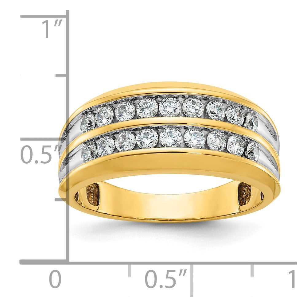 14k w/ White RH IBGoodman Men's Polished Two-Row Diamond Ring