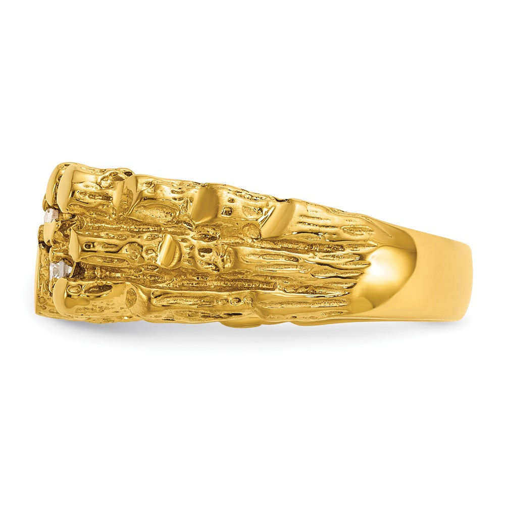 14k IBGoodman Men's Polished Nugget Textured Diamond Ring