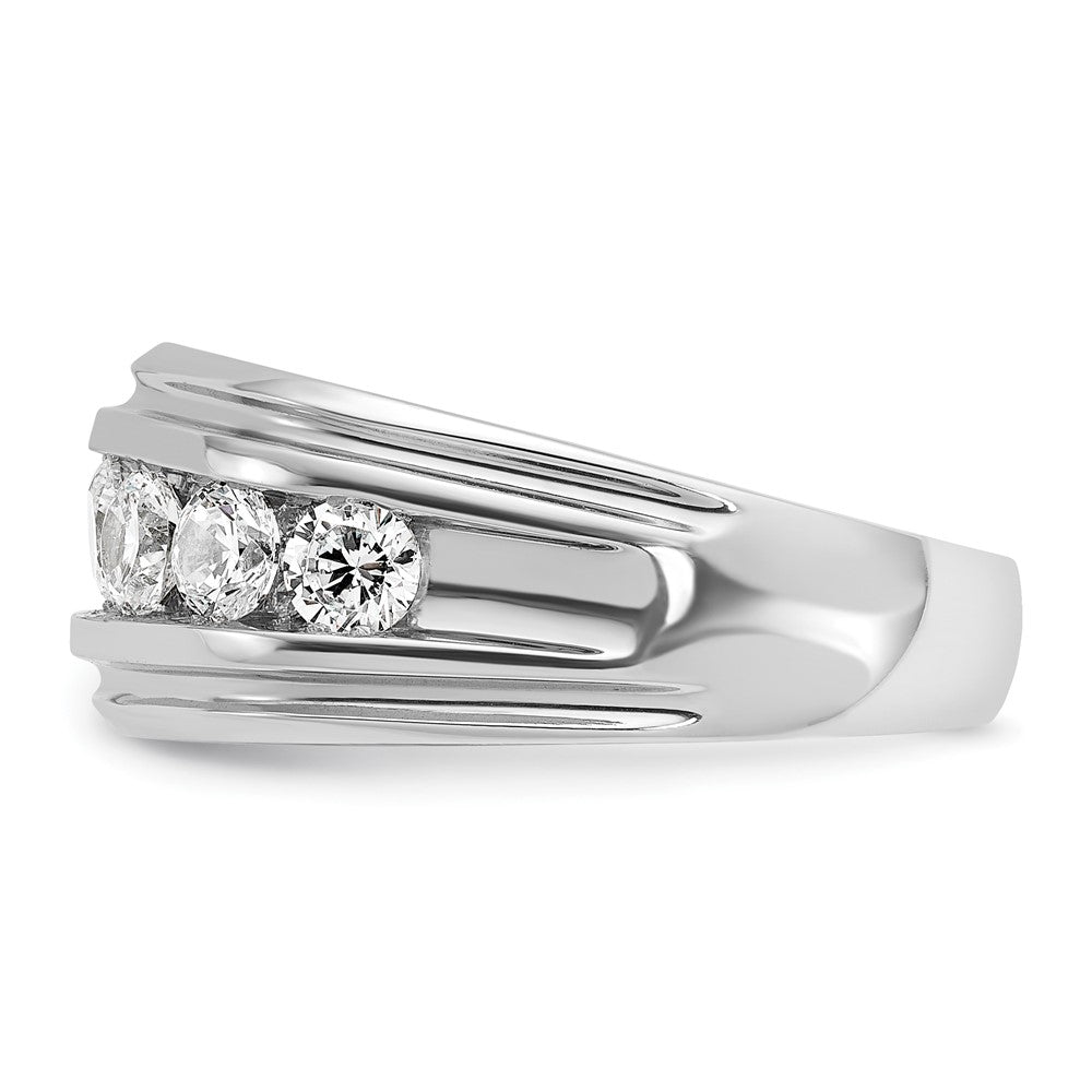 14k White Gold IBGoodman Men's Polished & Grooved Diamond Ring