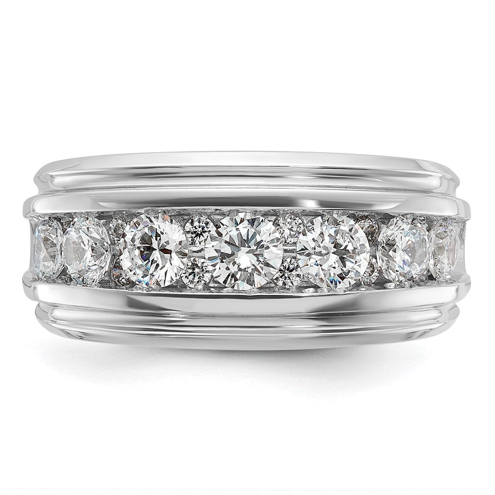 14k White Gold IBGoodman Men's Polished & Grooved Diamond Ring