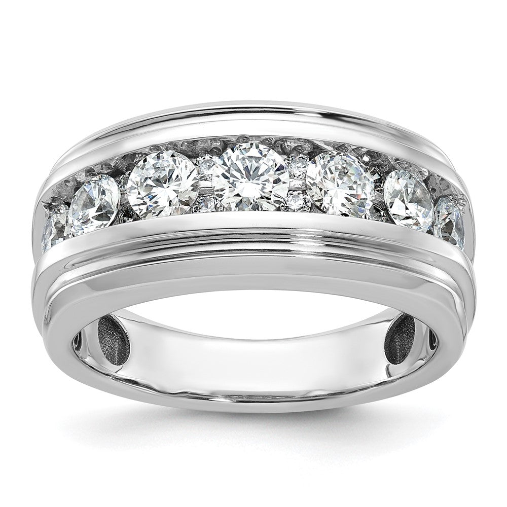 14k White Gold IBGoodman Men's Polished & Grooved Diamond Ring