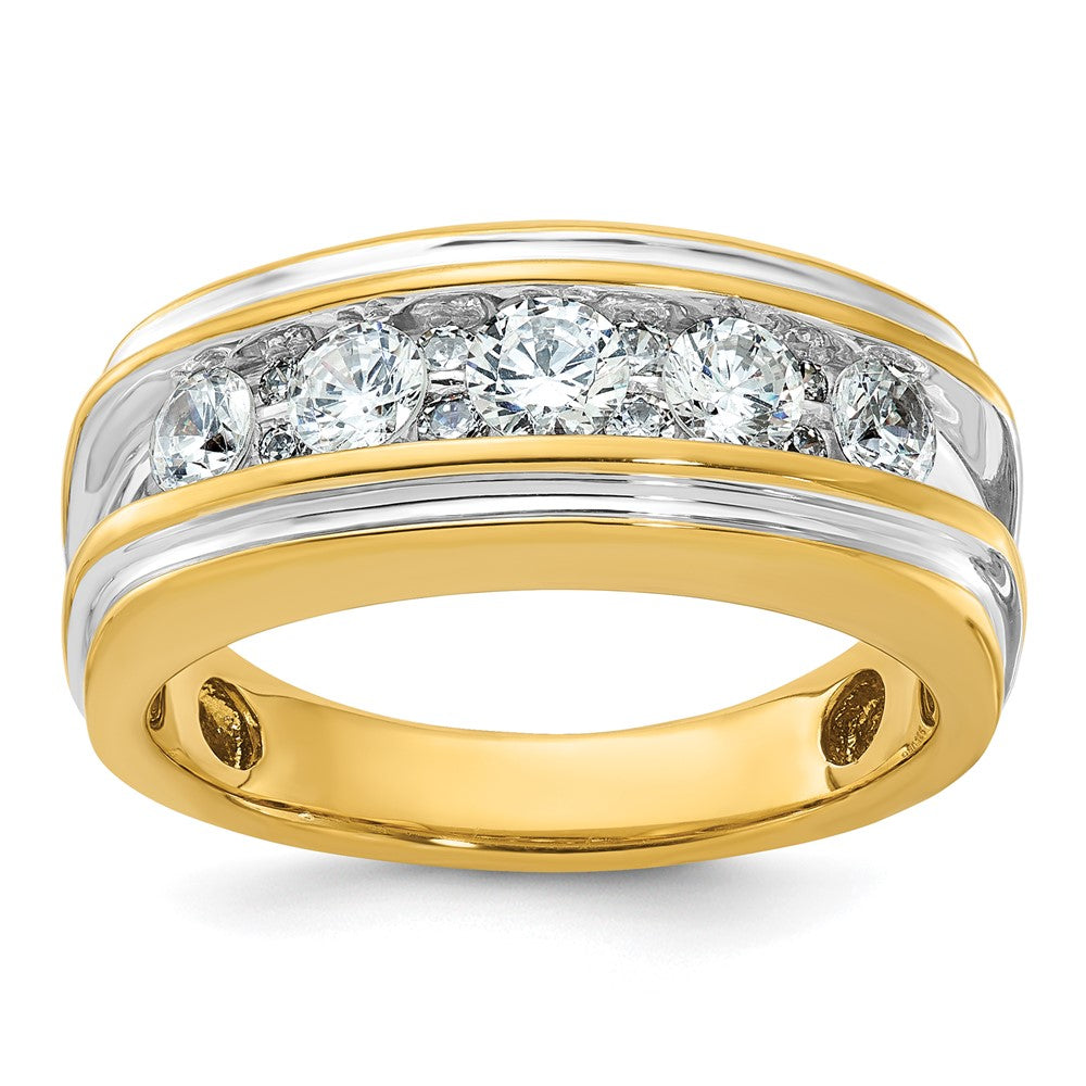 14k w/ White RH IBGoodman Men's Polished and Grooved Diamond Ring