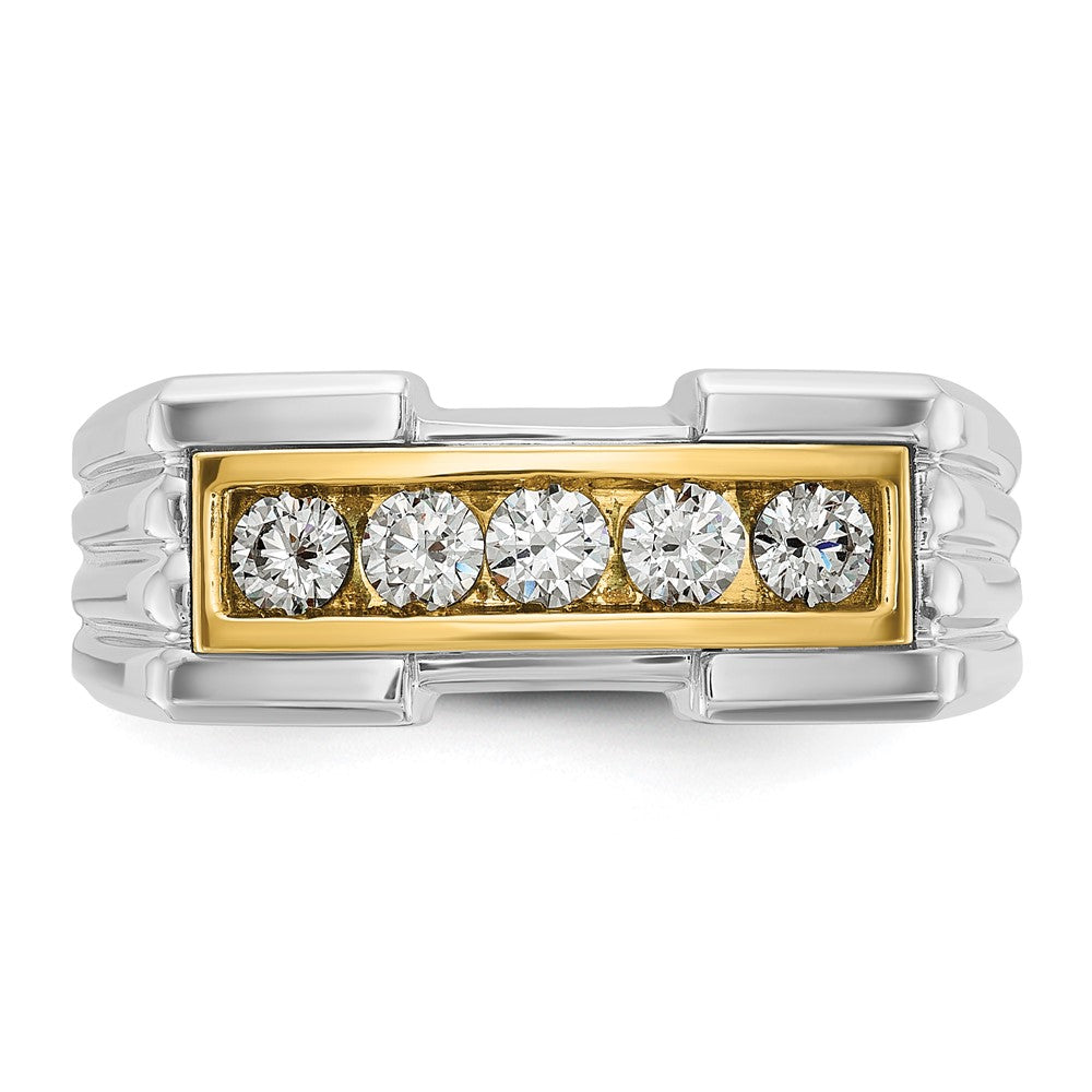 14ktt IBGoodman Men's Polished & Grooved 5-Stone Diamond Ring