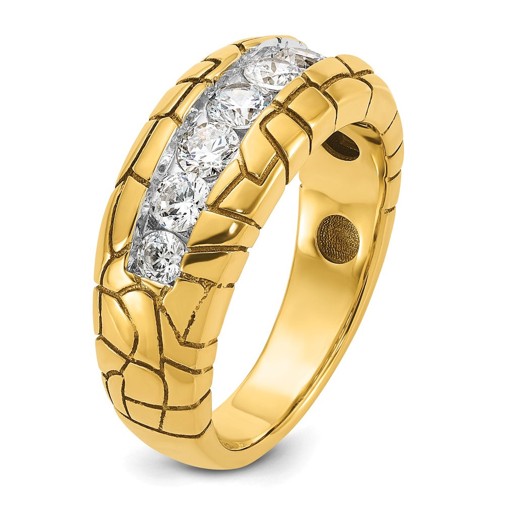 14k IBGoodman Men's Polished & Nugget Texture 7-Stone Diamond Ring